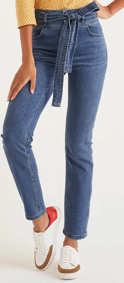 26" Inseam Tie Waist Straight Jeans - Boden